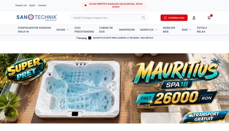Pagina principală a magazinului Sanotechnik